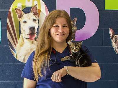 Molly Urban, veterinarian, holding a kitten